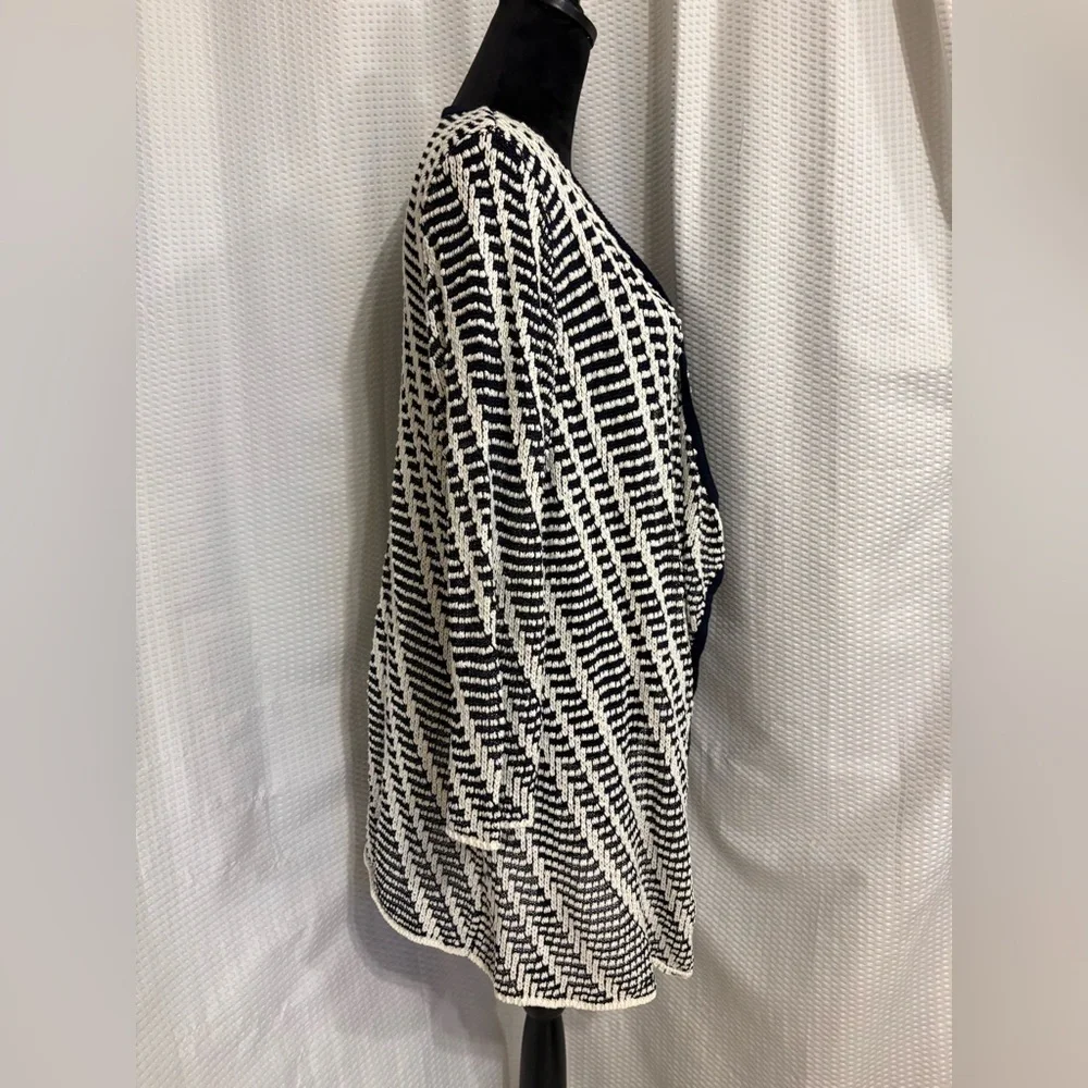CJ Banks boho black white 3/4 sleeve cotton blend open front draped cardigan NWT